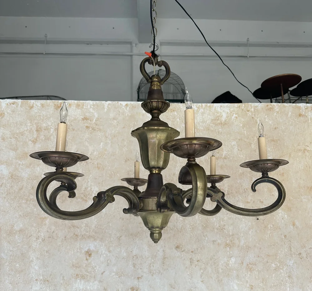 French 1940's Bronze Six Armed Neoclassical Style Chandelier